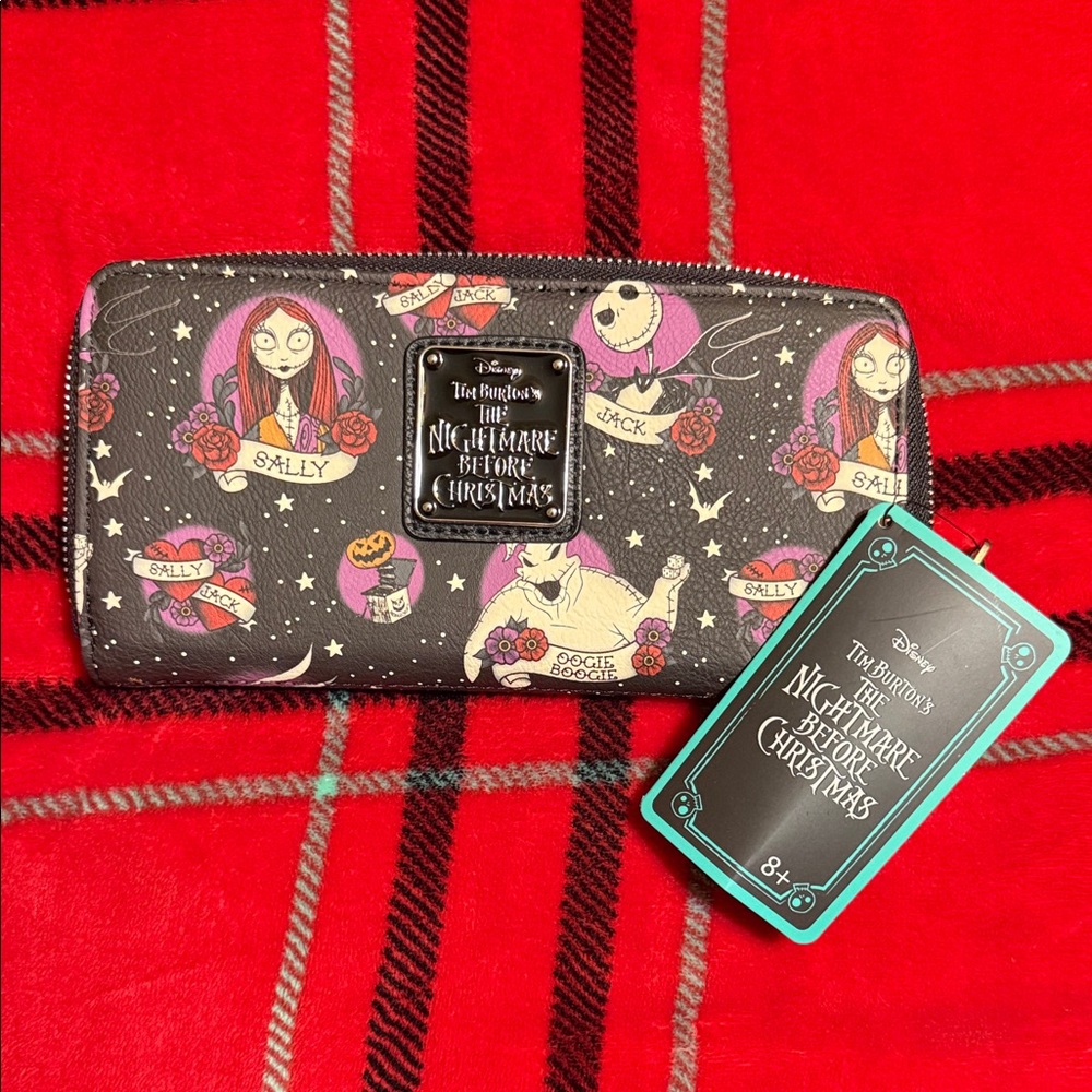Loungefly The Nightmare Before Christmas Tattoo Art All Over Print Zip Wallet